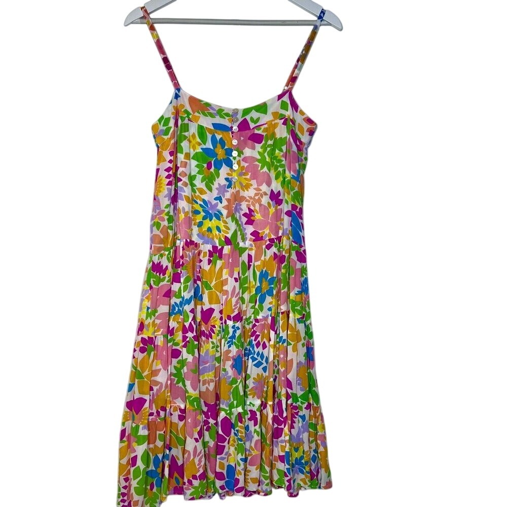 Mister Zimi Women's Dress 8 Sleeveless Tiered Trapeze Midi Kaleidoscope‎ Cottage